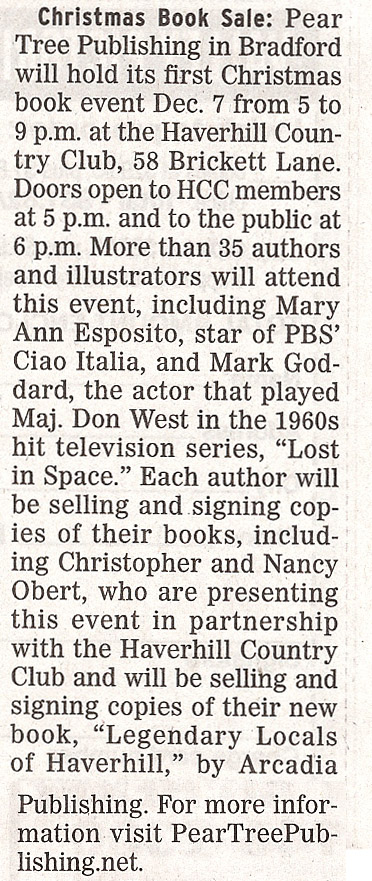 Newspaper story about the 2011 New England Authors Expo Christmas book sale