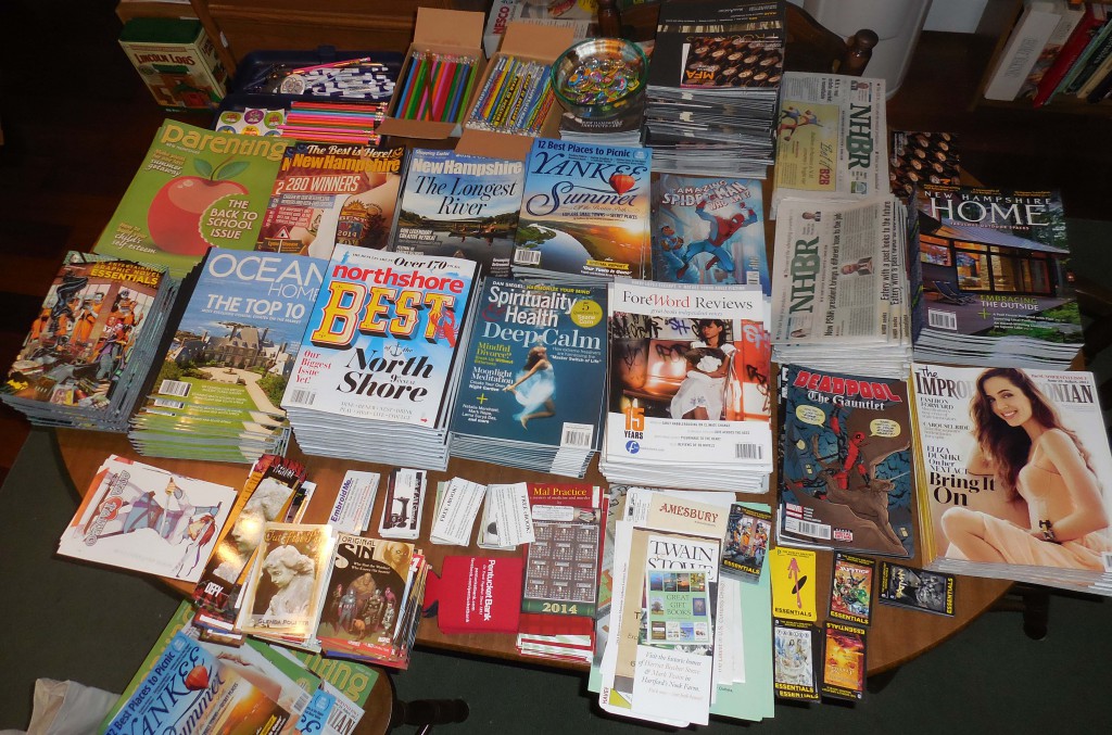 Some of the free items we gave out at the 2014 New England Authors Expo