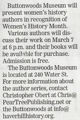 Newspaper on the Buttonwoods Women's History event